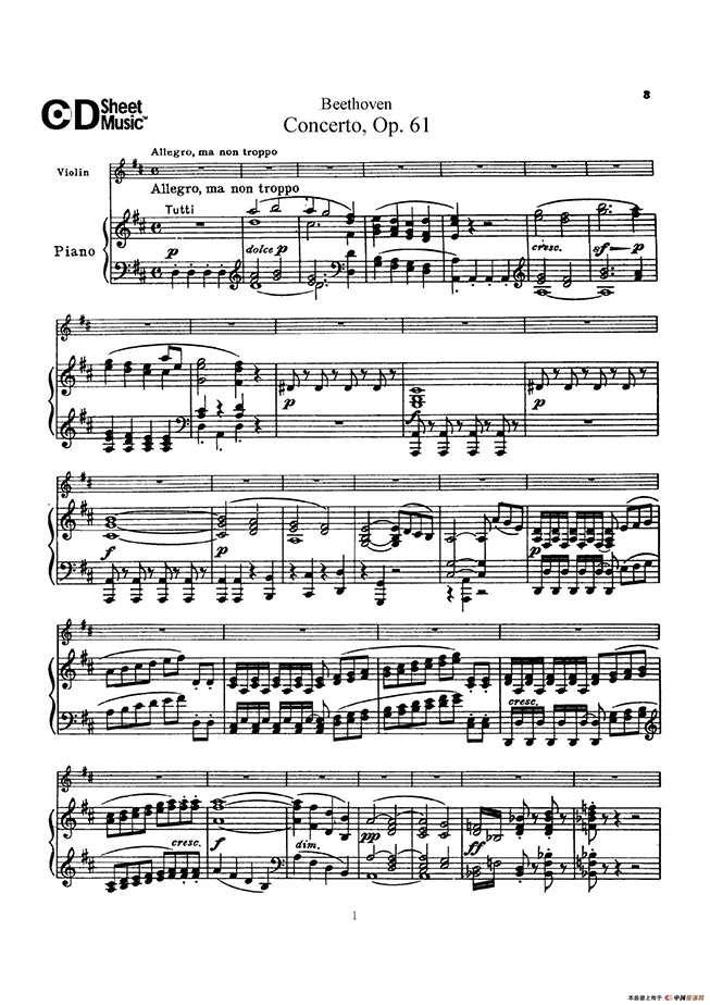 贝多芬d大调小提琴协奏曲谱子